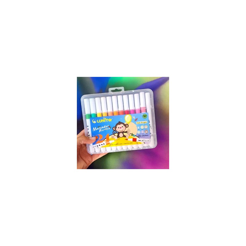 Estuche Lunita Plumones Acrilicos 24 pzs Monito L251-24