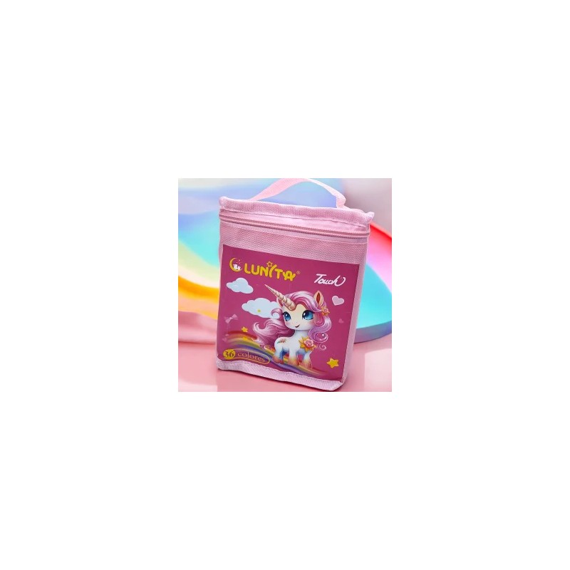 Estuche Unicornio con Base con 36 Plumones Marcadores Doble Punta