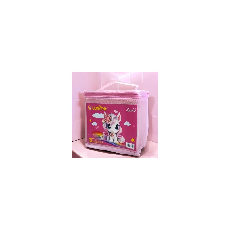 Estuche Unicornio con Base con 60 Plumones Marcadores Doble Punta