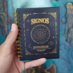 Mini Libreta 50 Hojas 100% Negras diseño signos Zodiacales Espiral