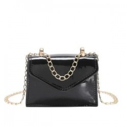 Mini Bolso Crossbody para Dama con Cadena Brilloso color Negro