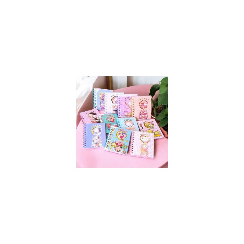 Mini Libreta de Espiral Decorada con Ventana de Corazón Cierre de Broche Diseños Kawaii