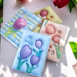 Mini Libreta Kawaii Plastificada Filo de Hoja Decorada Tulipanes