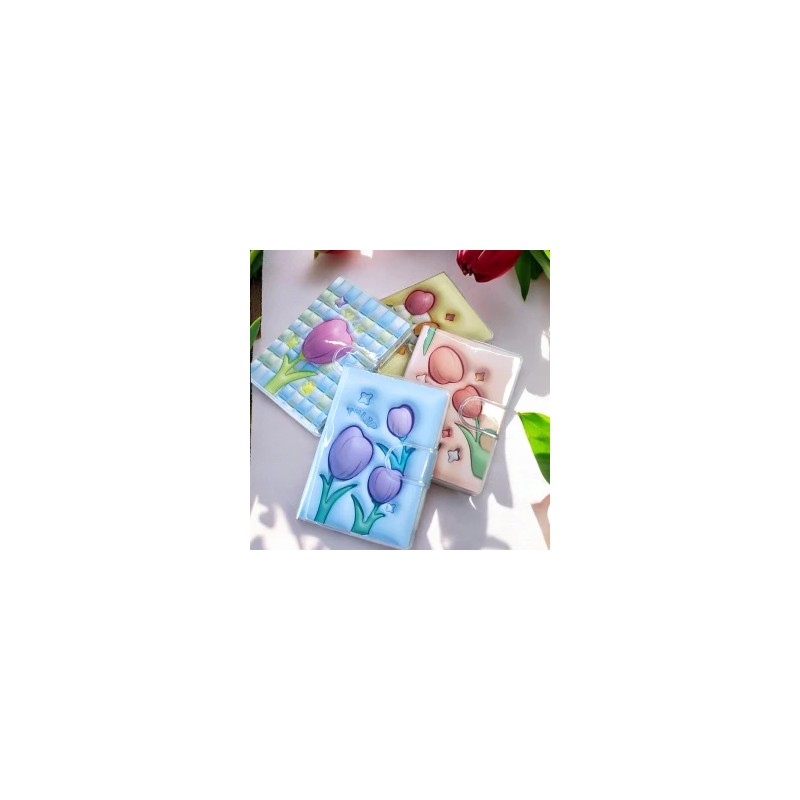 Mini Libreta Kawaii Plastificada Filo de Hoja Decorada Tulipanes