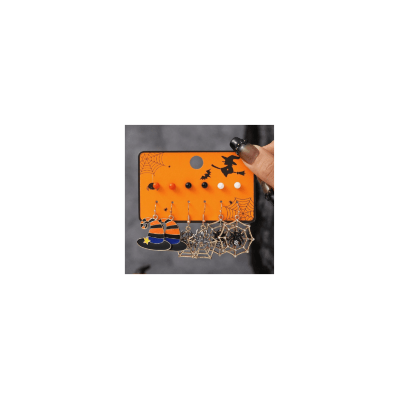 Pack de 6 Pares de Aretes Boton y Colgantes Diseños Halloween