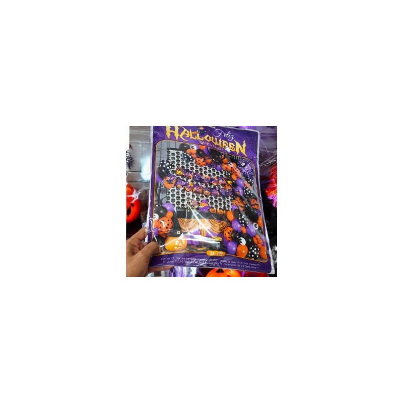 Pack Jumbo de Globos y Cortina Feliz Halloween Araña Purpura