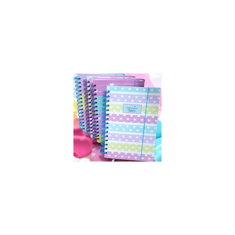 Agenda Diaria 2025 Espiral Diseños Corazones Pasteles Pasta Dura Tamaño Frances
