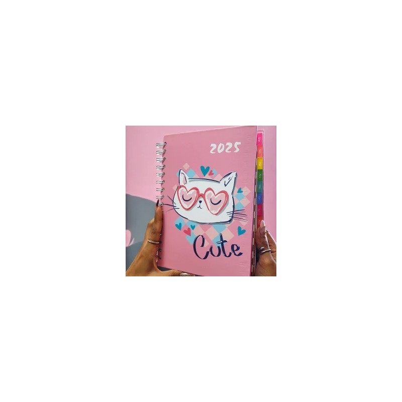Agenda 2025 Pasta Dura Grande Completa Con Separadores Gato Cute 2024 YC012271