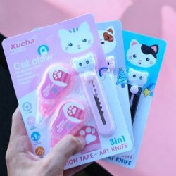 Blister con 2 mini correctores y 1 mini Cutter en forma de Gato Cat Claw