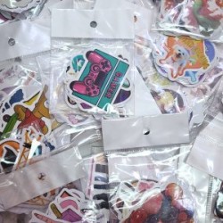 Pack con 4 Planillas de stickers Transparentes Kawaii y 1 regla llavero de 15cm
