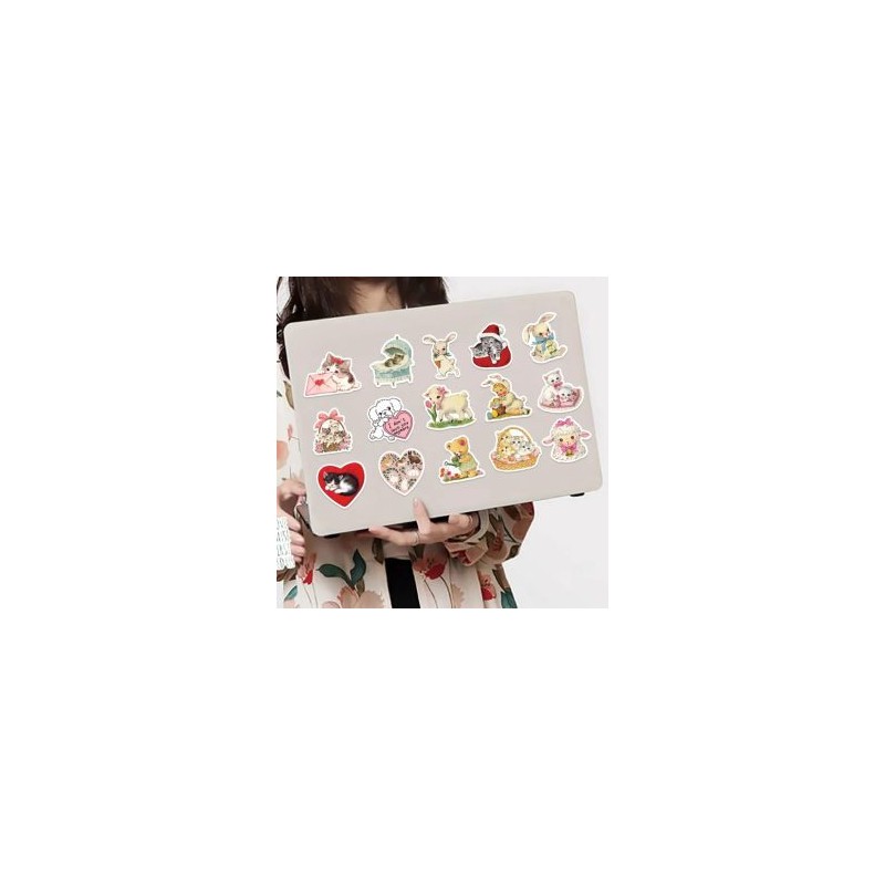 Pack con 50 Stickers Impermeables Animales Vintage Kawaii