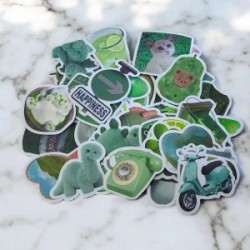 Pack con 50 Stickers Impermeables Scrapbooking Flores Verde Rosado
