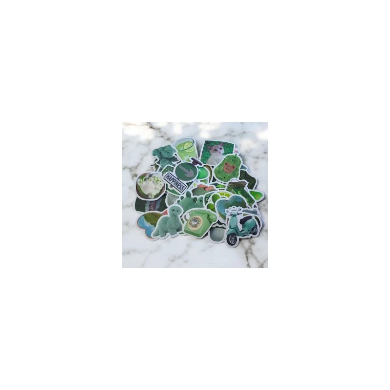 Pack con 50 Stickers Impermeables Scrapbooking Flores Verde Rosado