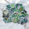 Pack con 50 Stickers Impermeables Scrapbooking Flores Verde Rosado
