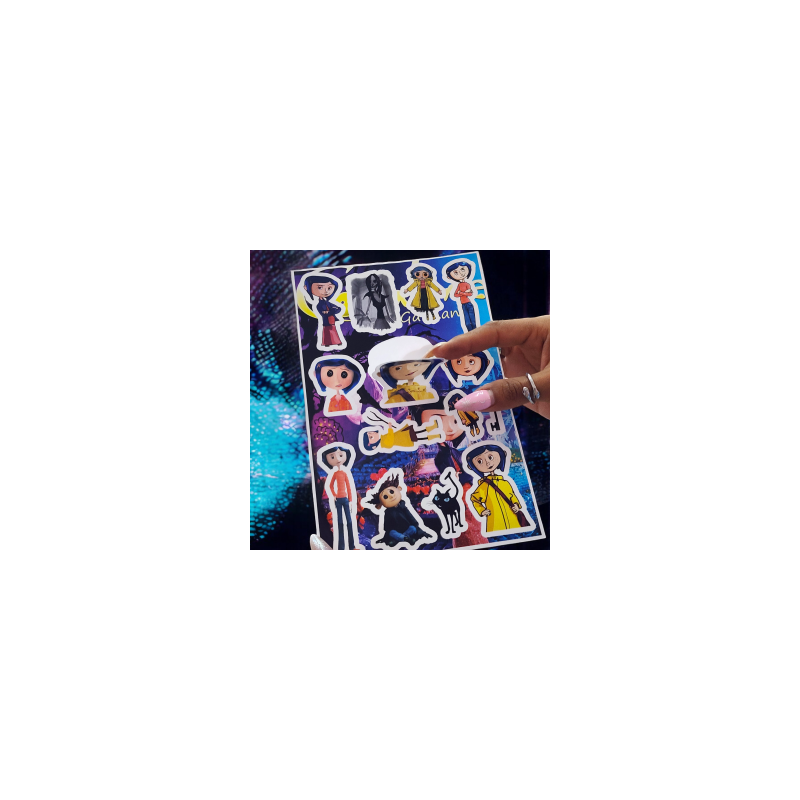 Planilla con 14 Stickers Cortados con Laser Coraline