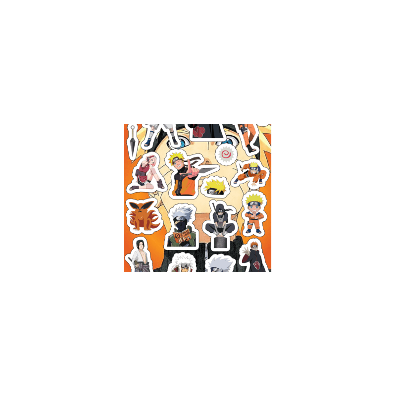 Planilla con 18 Stickers Cortados con Laser Naruto