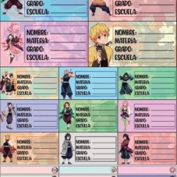 Planilla con 25 Etiquetas Escolares de Materias Tamaño Carta Demon Slayer