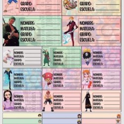 Planilla con 25 Etiquetas Escolares de Materias Tamaño Carta One Piece