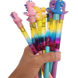 PLUMA KAWAII DINOSAURIO DIENTON GLITTER PUNTO FINO GEL