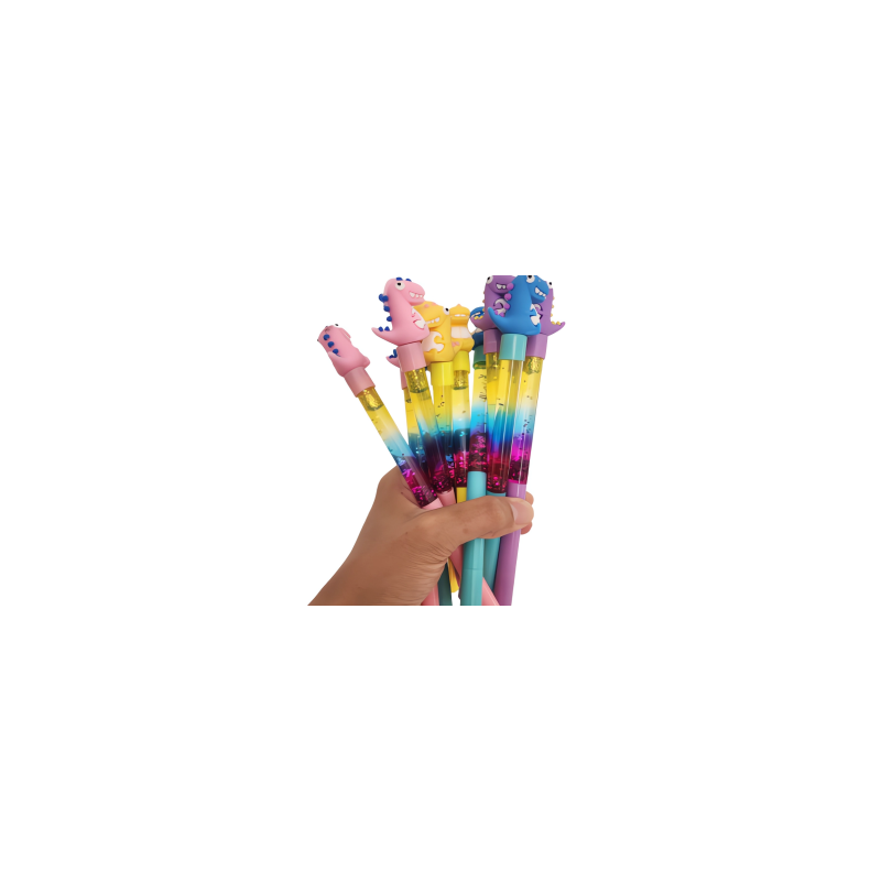PLUMA KAWAII DINOSAURIO DIENTON GLITTER PUNTO FINO GEL