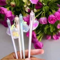 Pluma Kawaii Punto Fino de Gel Colguije Cristal Flores