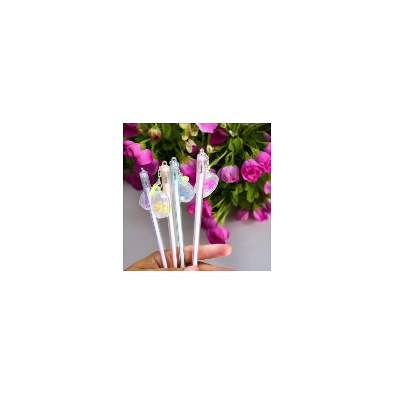 Pluma Kawaii Punto Fino de Gel Colguije Cristal Flores