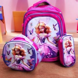 Trio de Mochila con LUZ, Lonchera y Lapicera 3D Barbie