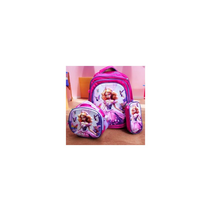 Trio de Mochila con LUZ, Lonchera y Lapicera 3D Barbie