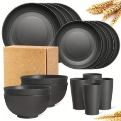 Vajilla de Plastico Resistente Negro Matte 16 piezas