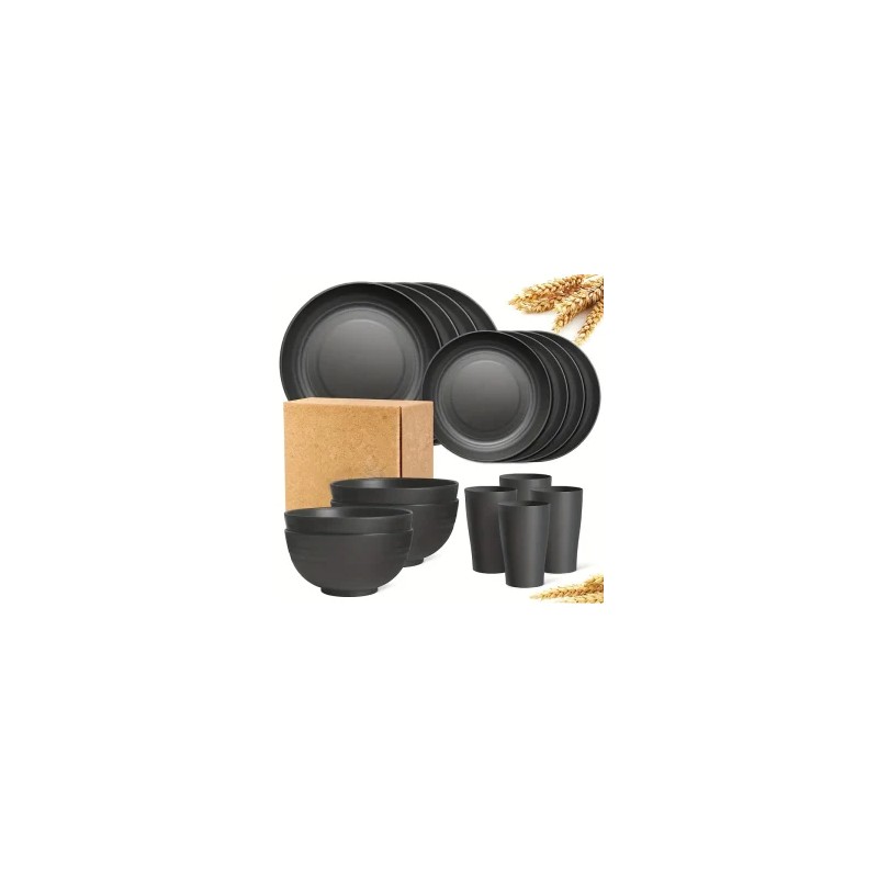 Vajilla de Plastico Resistente Negro Matte 16 piezas