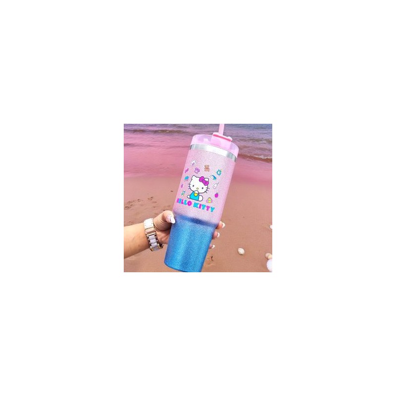 Vaso Termo de Acero Inoxidable con Popote 900ml Kitty Hermetico
