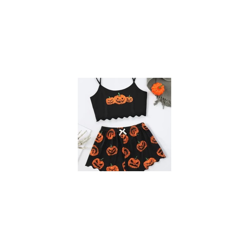 Pijama de Dama Blusa Corta y Short Satin Modelo Print (color al azar)