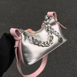 Bolsa de Mano para Dama con Cadena y Cierre Plata