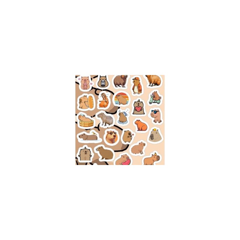 Planilla con 33 Stickers Cortados con Laser Capybara