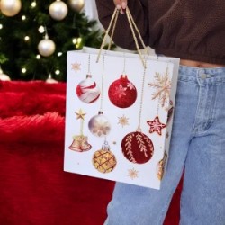 Bolsa de Regalo Navideña Metalica Esferas Rojas Mediana