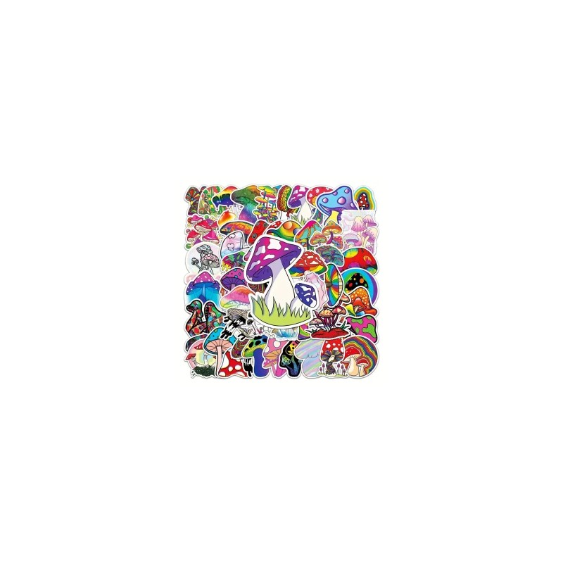 Bolsita de Stickers con 50 Piezas con Diseños de Hongos Coloridos
