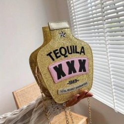 Bolso Crossbody Brillos en forma de Botella de Tequila con cadena brillante